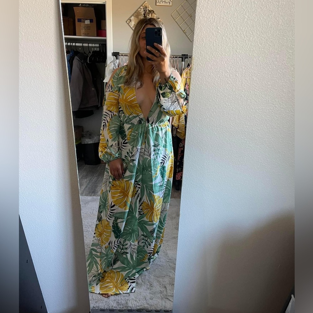 The Marina maxi dress with built in shorts! Floral, full length, very open top!